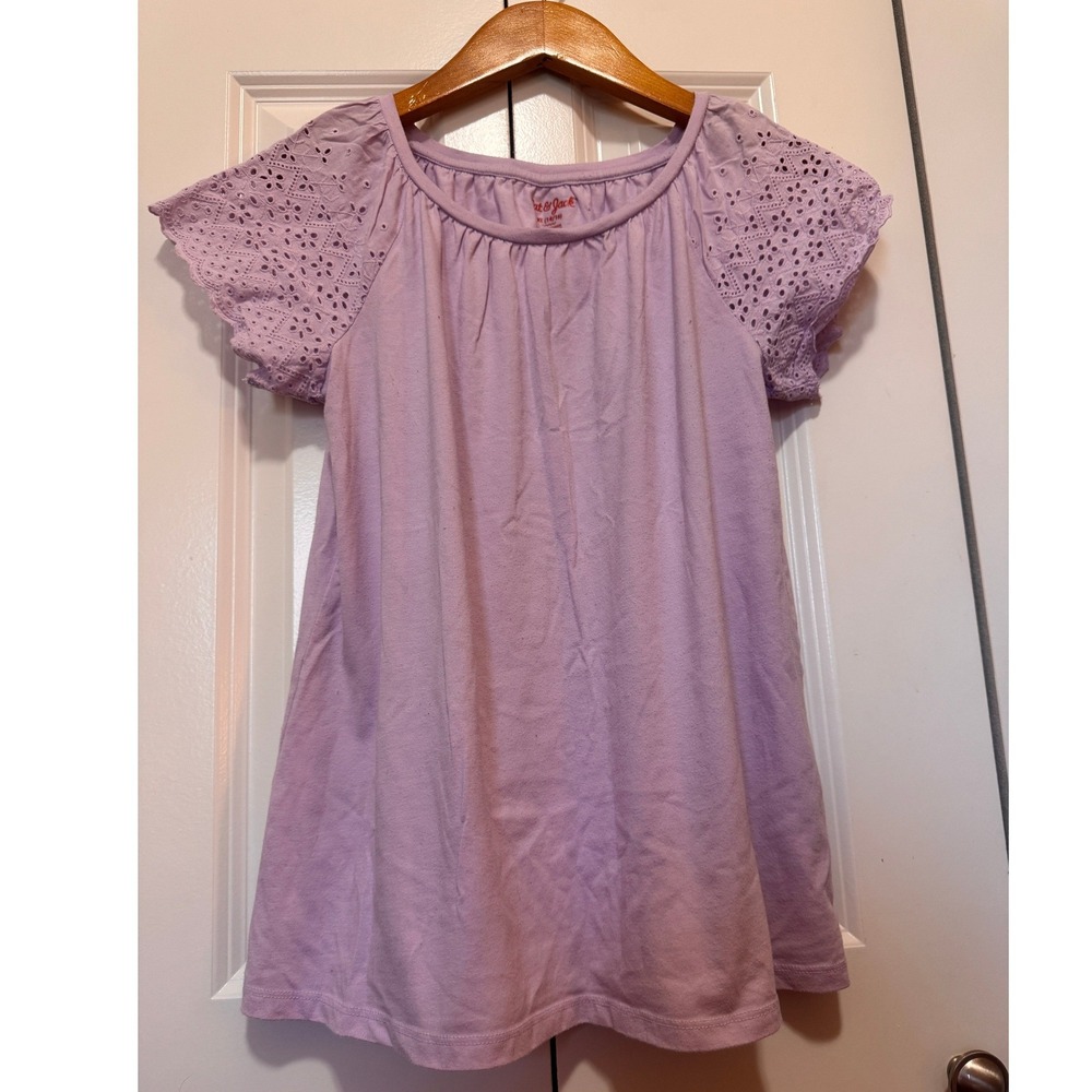 Cat & Jack Girls Purple Eyelet Lace Flutter Sleeve Top XL 14/16 Lavender Shirt